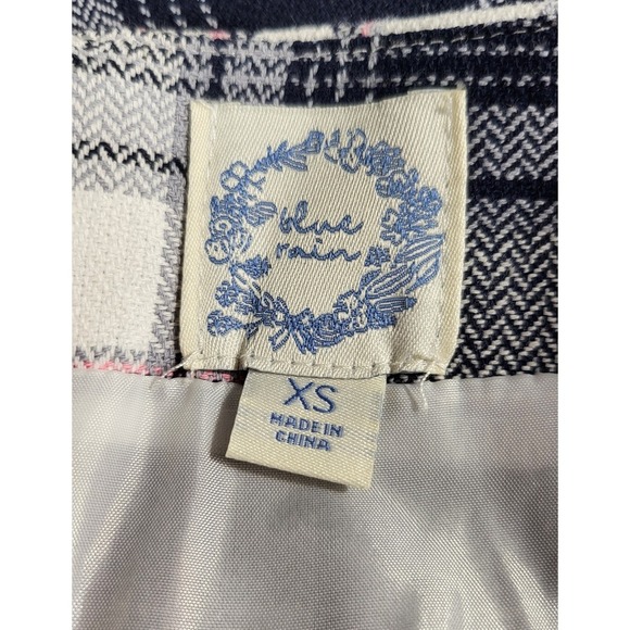 Blue Rain Plaid Mini Skirt Front Above Knee Skater A Line Blk.Pink White size xs - Picture 6 of 7